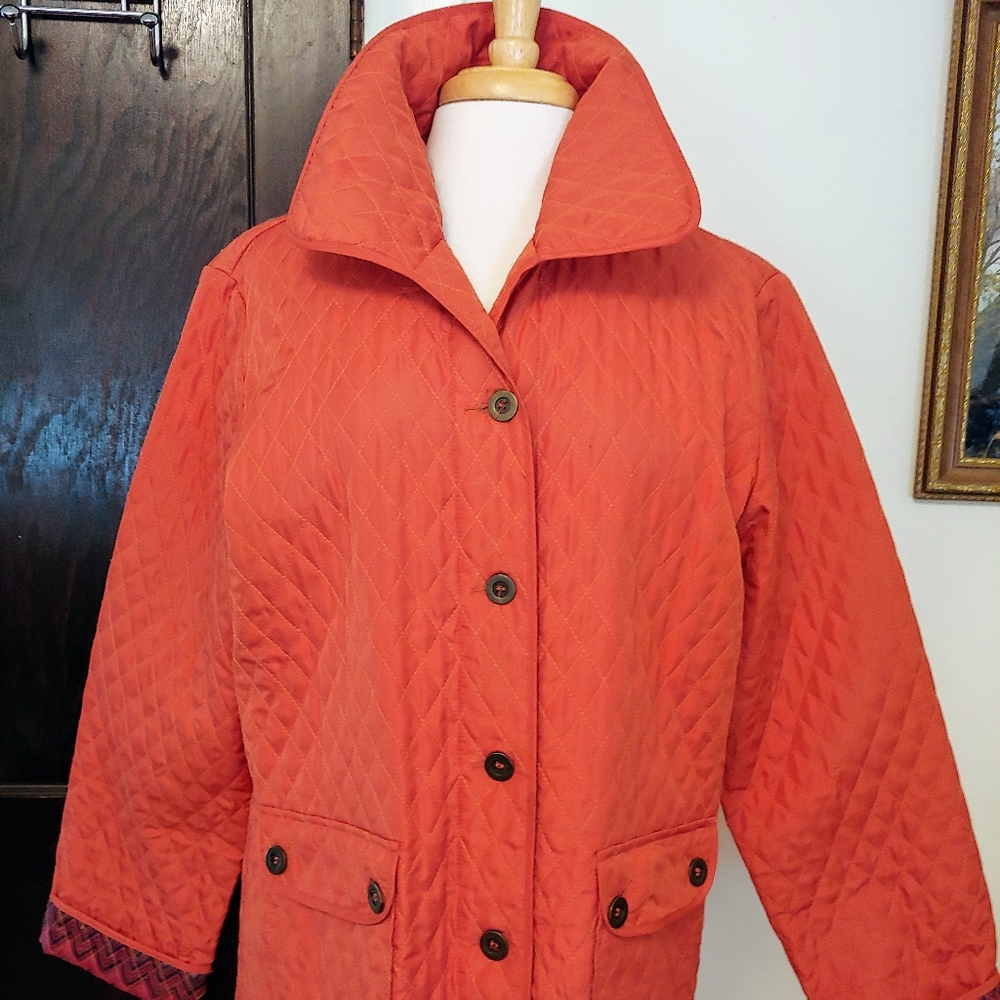 Carole Little Orange Quilted Puffer Coat